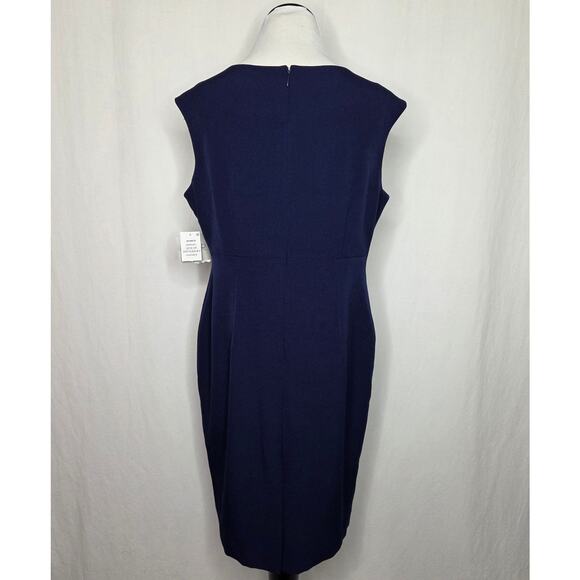 Kasper Petite Notched-Neck Sheath Dress Career Business Navy Blue NWT Size 12P - Picture 6 of 10